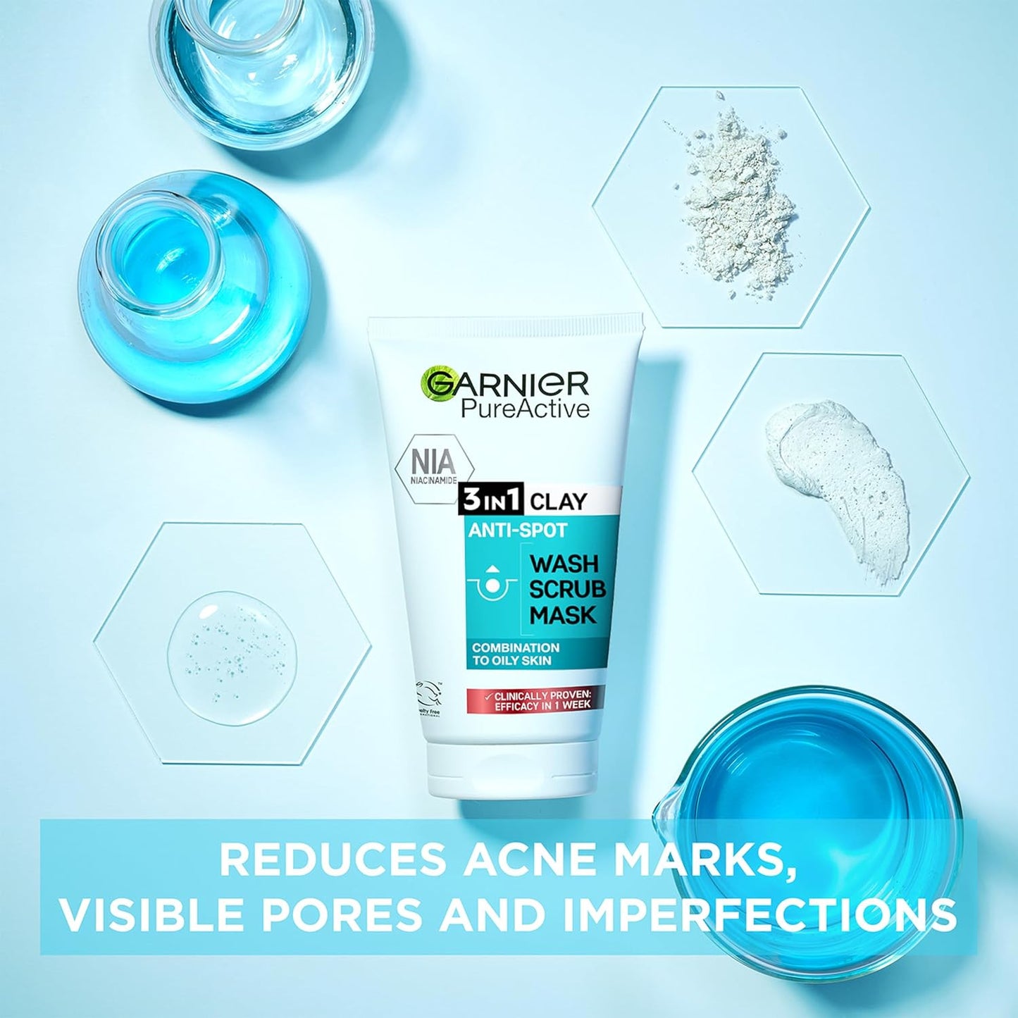 Pure Active 3-in-1 Clay Mask-Wash-Scrub